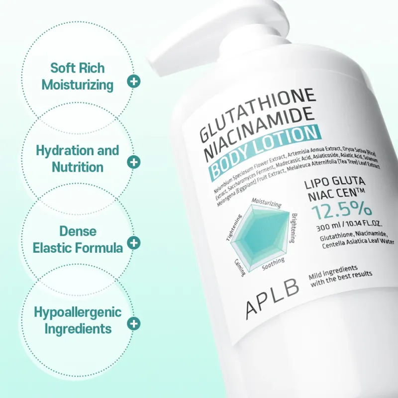 APLB Glutathione Niacinamide Body Lotion – Πολυτελής Λοσιόν Σώματος για Εντατική Λάμψη, Ανάπλαση & Καταπράυνση 300ml