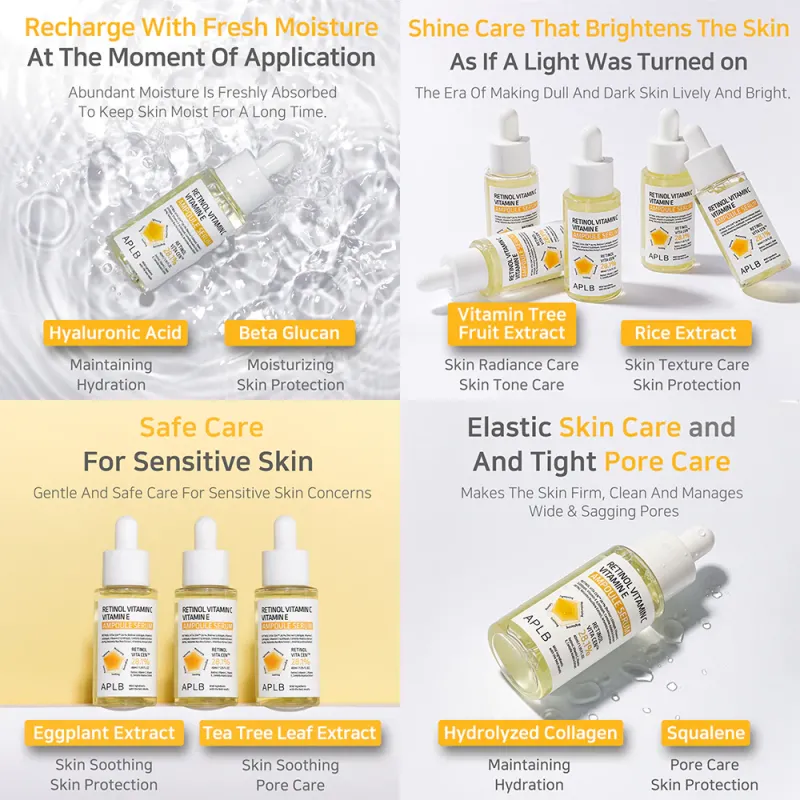APLB Retinol Vitamin C Vitamin E Ampoule Serum, Ορός Αναγέννησης & Αντιγήρανσης με Ρετινόλη, Βιταμίνες C & E, 40 ml