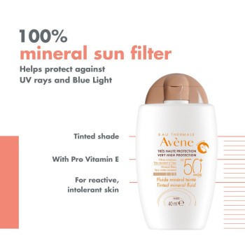 Avene Tinted Mineral Fluid SPF50+ Αντιηλιακό Προσώπου με Χρώμα για το Δυσανεκτικό δέρμα, 40ml