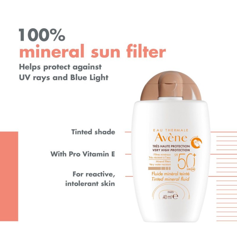 Avene Tinted Mineral Fluid SPF50+ Αντιηλιακό Προσώπου με Χρώμα για το Δυσανεκτικό δέρμα, 40ml