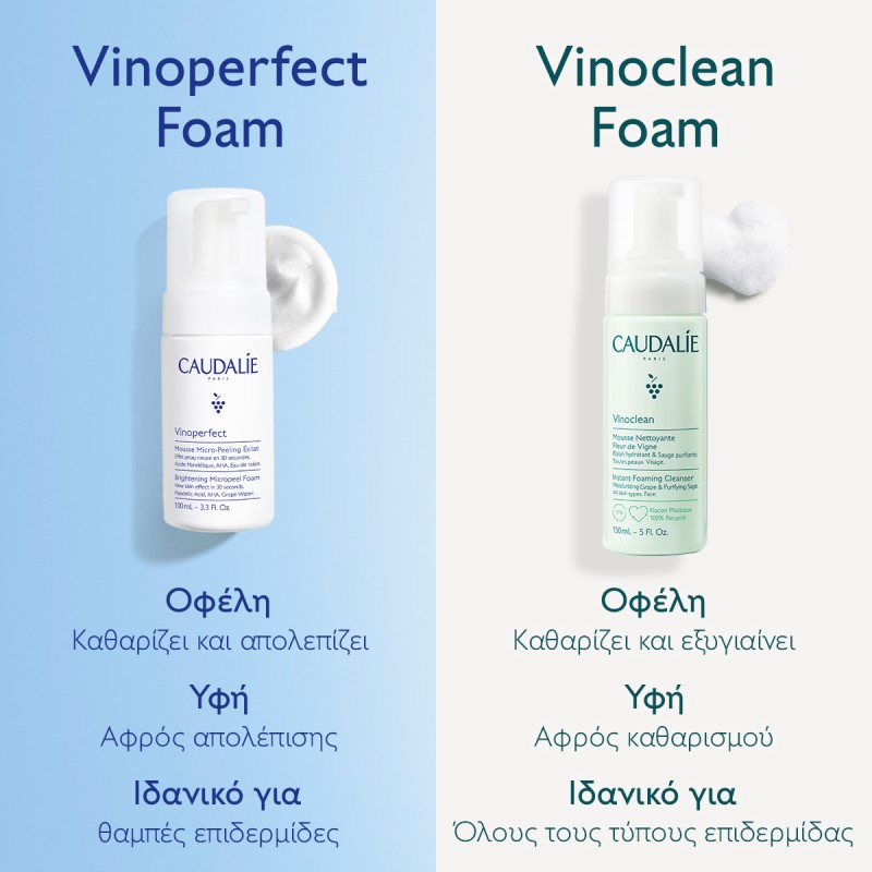 Caudalie Vinoperfect Brightening Micropeel Foam Αφρός Καθαρισμού Προσώπου & Ήπιας Απολέπισης για Λάμψη 100ml