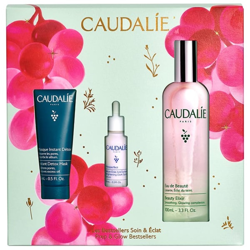 Caudalie Prep & Glow Bestsellers Set Beauty Elixir Ελιξήριο Ομορφιάς, 100ml, Δώρο Instant Detox Mάσκα, 15ml & Δώρο Brightening Dark Spot Oρός Προσώπου, 10ml