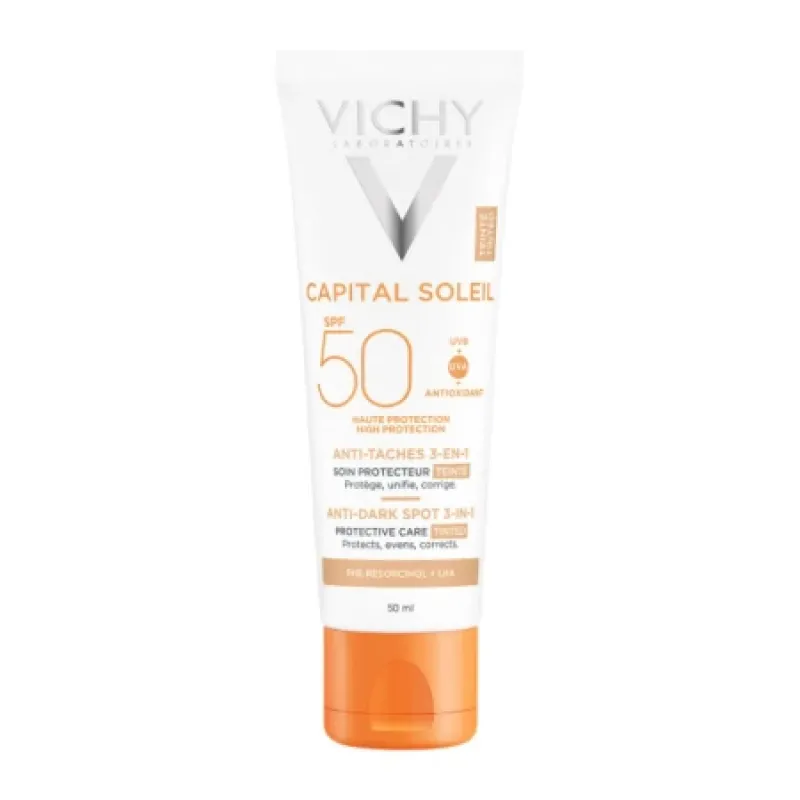 Vichy Ideal Soleil Anti-Spot Tinted 3-in-1 SPF50+ – Αντηλιακή Κρέμα Προσώπου με Χρώμα Κατά των Κηλίδων & των Πανάδων 50ml