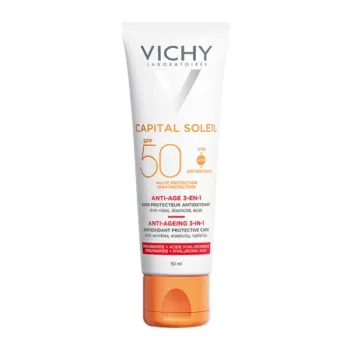 Vichy Capital Soleil Anti-Ageing 3-in-1 SPF50 – Αντηλιακή Κρέμα Προσώπου Ύψιστης Προστασίας για Ολική Αντιγήρανση & Λάμψη 50ml