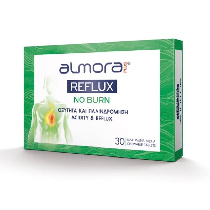 Almora Plus Reflux No Burn Μασώμενα Δισκία για την Οξύτητα και την Παλινδρόμηση του Γαστροοισοφαγικού Βλεννογόνου, 30 Δισκία