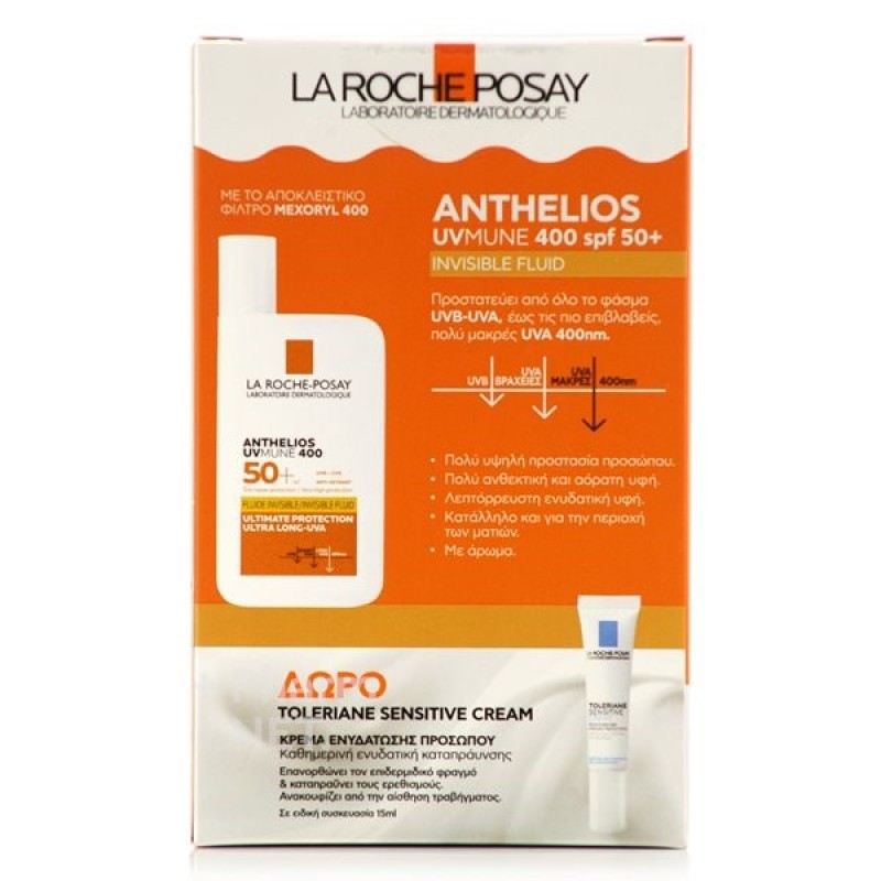 La Roche Posay Promo Anthelios UVMune 400 Invisible Fluid Αντηλιακό Προσώπου για Κανονικό & Μικτό Δέρμα SPF50+, 50ml & Δώρο Toleriane Sensitive Cream, 15ml