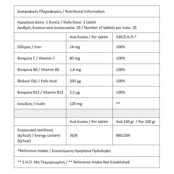 Vican Aletheia Promo Iron Plus Βύσσινο 20 Αναβράζοντα Δισκία & Vitamin C 1000mg Blueberry-Raspberry 20 Αναβράζοντα Δισκία
