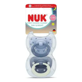 NUK First Choice Classic Day & Night – Ορθοδοντικές Πιπίλες Σιλικόνης για Νήπια 18-36 Μηνών (2 τεμάχια)