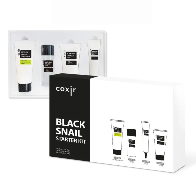 Coxir Black Snail Collagen Starter Kit (Σετ 4 Τεμαχίων) – Ολοκληρωμένο K-Beauty Αντιγηραντικό Πρωτόκολλο Σύσφιξης, Ανάπλασης & Lifting