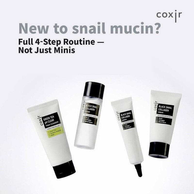 Coxir Black Snail Collagen Starter Kit (Σετ 4 Τεμαχίων) – Ολοκληρωμένο K-Beauty Αντιγηραντικό Πρωτόκολλο Σύσφιξης, Ανάπλασης & Lifting
