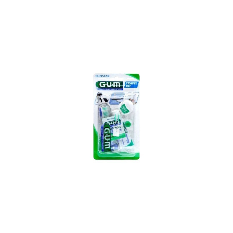 Gum Travel Kit Brush Σετ Ταξιδιού Οδοντόβουρτσα 1 Τεμάχιο & Οδοντόκρεμα 12.5ml & Οδοντικό Νήμα 10m & Μεσοδόντια Βουρτσάκια Καουτσούκ 2 Τεμάχιο