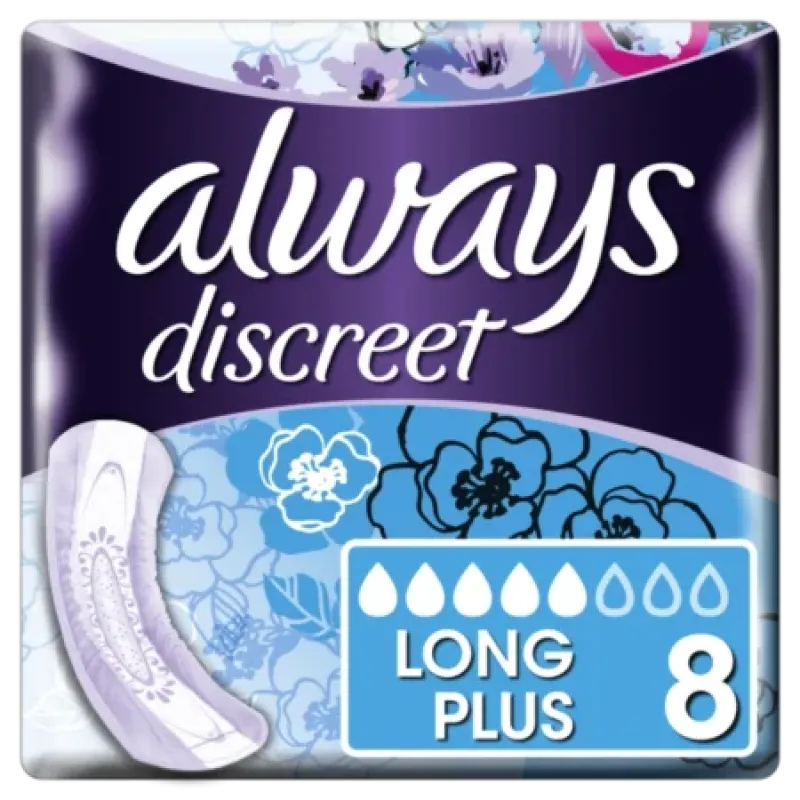 Always Discreet Long Plus Σερβιέτες για Ακράτεια, 8 τεμάχια
