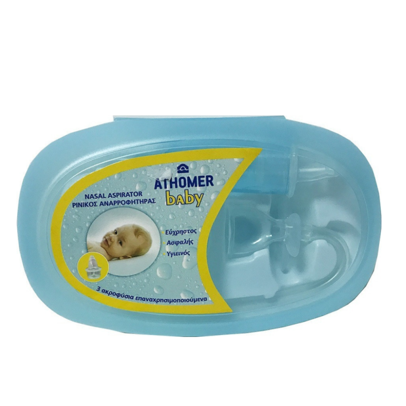 Athomer Baby Nasal Aspirator Ρινικός Αναρροφητήρας με 3 Επαναχρησιμοποιούμενα Ακροφύσια, 1 τεμάχιο