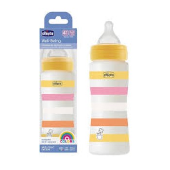 Chicco Μπιμπερό Πλαστικό Well Being Θηλή Σιλικόνης Γρήγορης Κίτρινο 4M+ 330ml