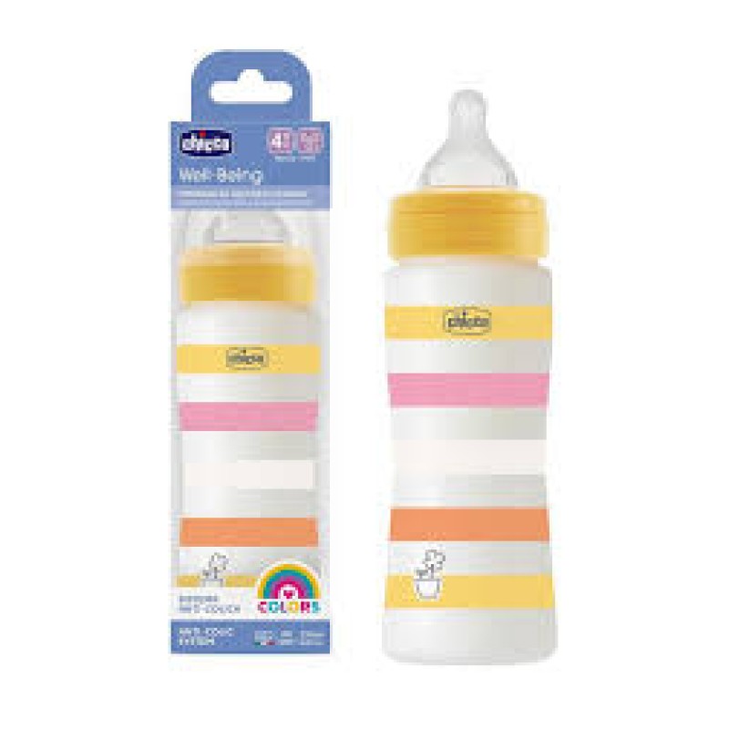 Chicco Μπιμπερό Πλαστικό Well Being Θηλή Σιλικόνης Γρήγορης Κίτρινο 4M+ 330ml