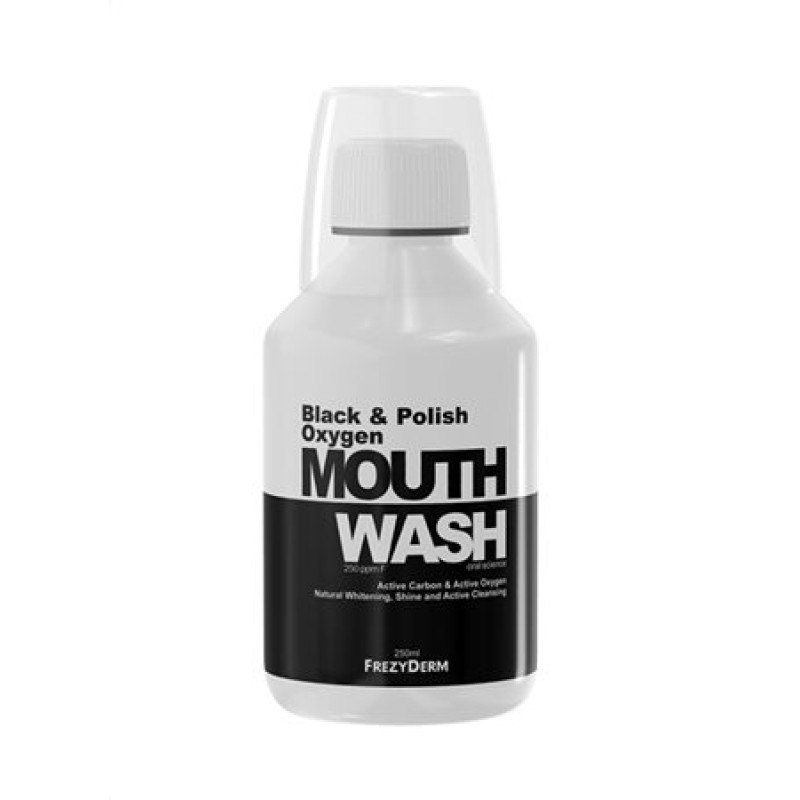 Frezyderm Black & Polish Oxygen Mouthwash Στοματικό διάλυμα Με συνδυασμό Ενεργού Άνθρακα και Ενεργού Οξυγόνου 250ml
