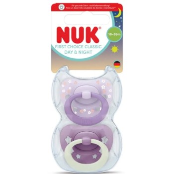 NUK First Choice Classic Day & Night – Ορθοδοντικές Πιπίλες Σιλικόνης για Νήπια 18-36 Μηνών (2 τεμάχια)