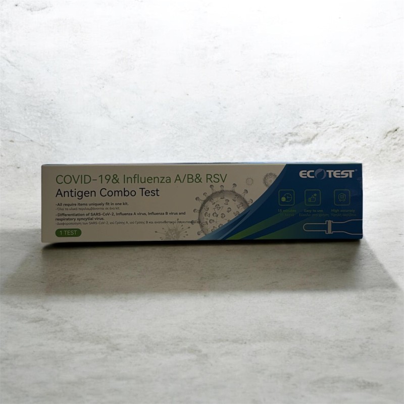 Ecotest Antigen Combo Test 4 σε 1 (1 Τεμάχιο)  Rapid Test Ταχείας Ανίχνευσης για COVID-19, Γρίπη A/B & RSV