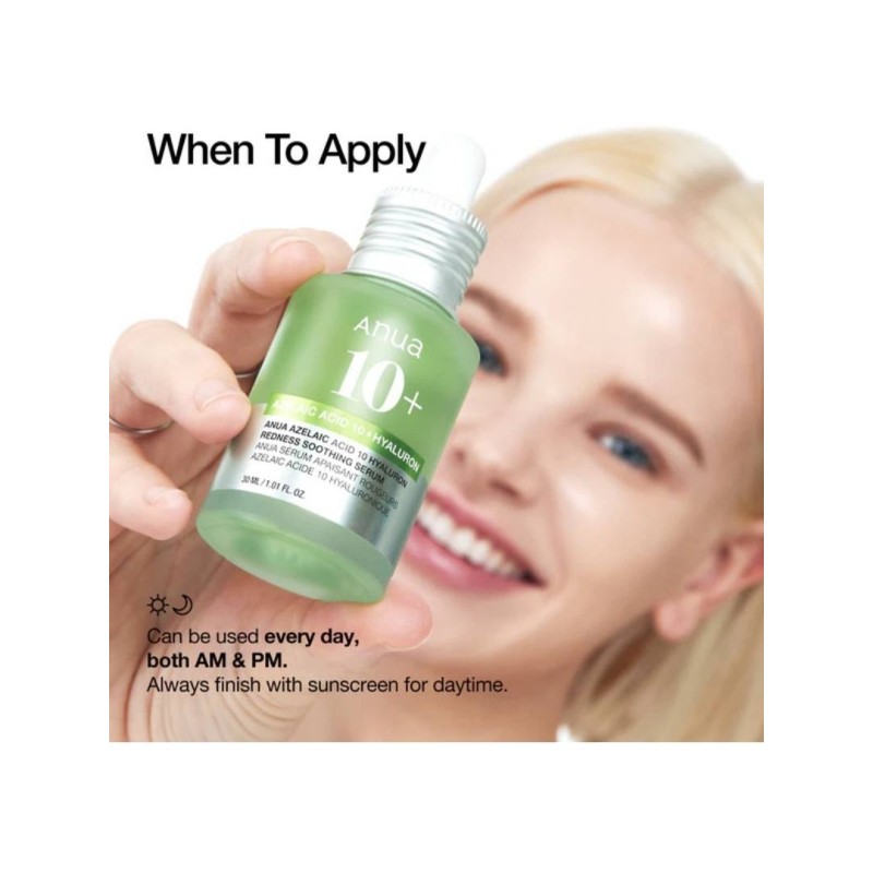 Anua Azelaic Acid 10 Hyaluron Redness Soothing Serum, Καταπραϋντικός ορός για ερεθισμένο δέρμα Ορός προσώπου, 30 ml