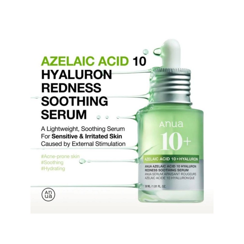 Anua Azelaic Acid 10 Hyaluron Redness Soothing Serum, Καταπραϋντικός ορός για ερεθισμένο δέρμα Ορός προσώπου, 30 ml