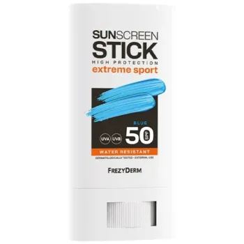 Frezyderm Extreme Sport Tinted Sunscreen Stick SPF50 Blue – Αντηλιακό Στικ Προσώπου Πολύ Υψηλής Προστασίας με Φυσικά Φίλτρα (Έντονη Μπλε Απόχρωση) 11.2g