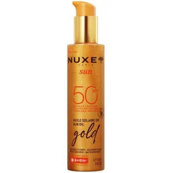 Nuxe Sun Oil Gold High Protection SPF50 – Ανθεκτικό στο Νερό Αντηλιακό Λάδι Προσώπου & Σώματος για Υψηλή Προστασία & Χρυσή Λάμψη 150ml