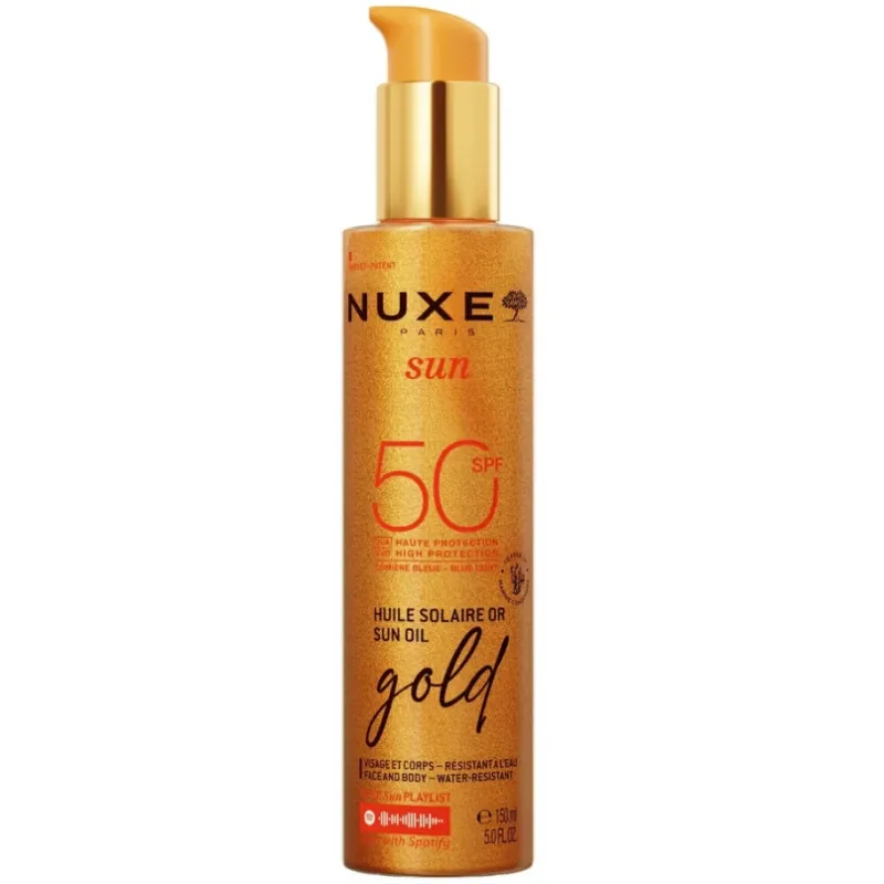 Nuxe Sun Oil Gold High Protection SPF50 – Ανθεκτικό στο Νερό Αντηλιακό Λάδι Προσώπου & Σώματος για Υψηλή Προστασία & Χρυσή Λάμψη 150ml