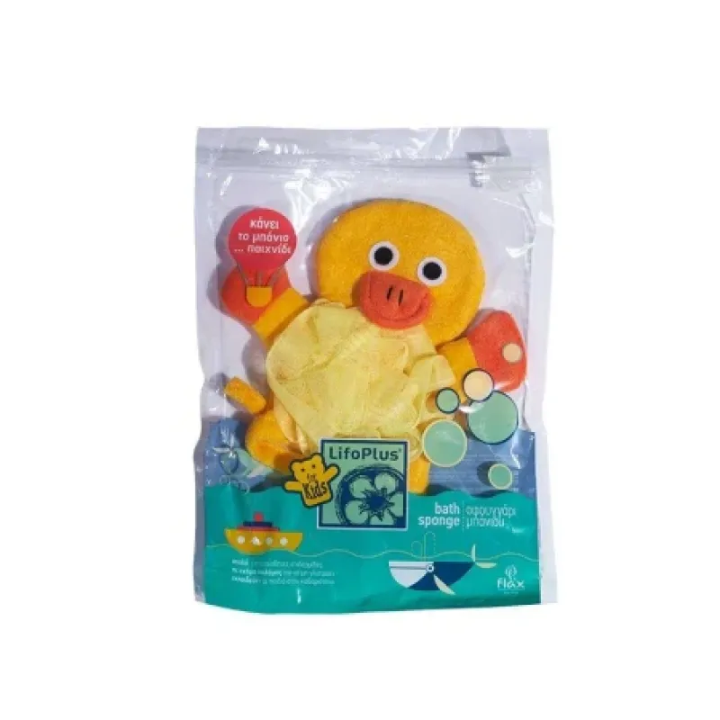 Lifoplus For Kids Duck Bath Sponge – Παιδικό & Βρεφικό Βαμβακερό Σφουγγάρι Μπάνιου «Παπάκι» Υψηλής Ποιότητας (1 τεμάχιο)
