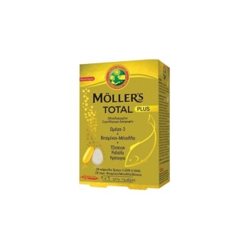 Moller's Total Plus, Ολοκληρωμένο Συμπλήρωμα Διατροφής με Ωμέγα 3, Βιταμίνες, Μέταλλα και τζίνσενγκ, 28+28caps