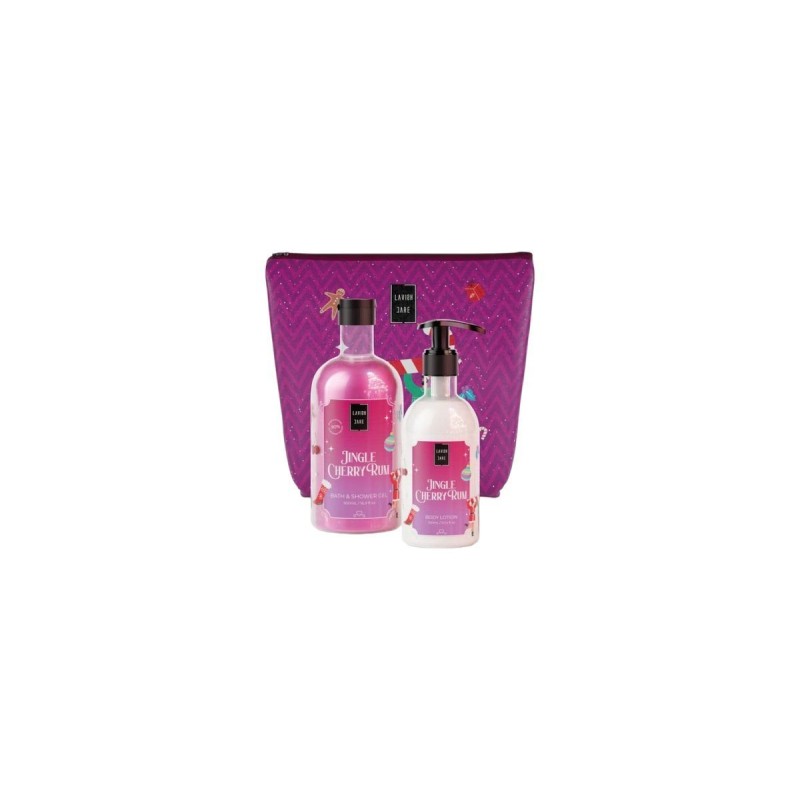 Lavish Care Jingle Cherry Rum Bag Set Bath & Shower Gel 500mL + Glitter Body Lot