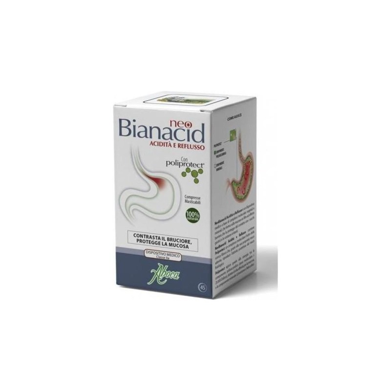 Aboca Neo Bianacid Αντιμετωπίζει την Οξύτητα & την Παλινδρόμηση του Γαστροοισοφαγικού Βλεννογόνου, 45 chew. tab