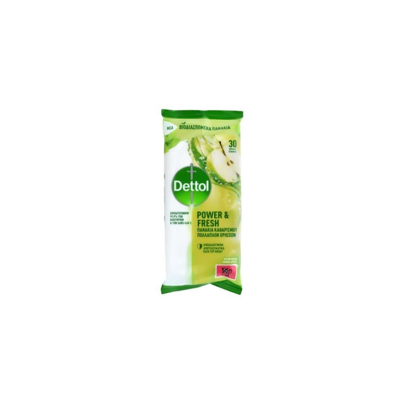 Dettol Power & Fresh  geen Apple Πανάκια Καθαρισμού Πολλαπλών Χρήσεων Βιοδιασπώμενα