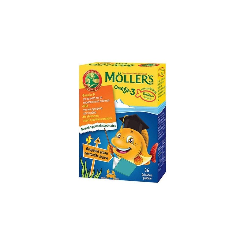 Moller's Omega-3 Ζελεδάκια με Ω3 για Παιδιά με γεύση πορτοκάλι λεμόνι 36 ζελεδάκια