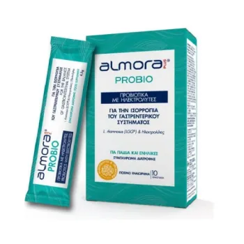 Almora Plus Probio (10 Φακελίδια)  Συμπλήρωμα Διατροφής Προβιοτικών με Ηλεκτρολύτες για τη Διαχείριση της Διάρροιας & την Επανενυδάτωση