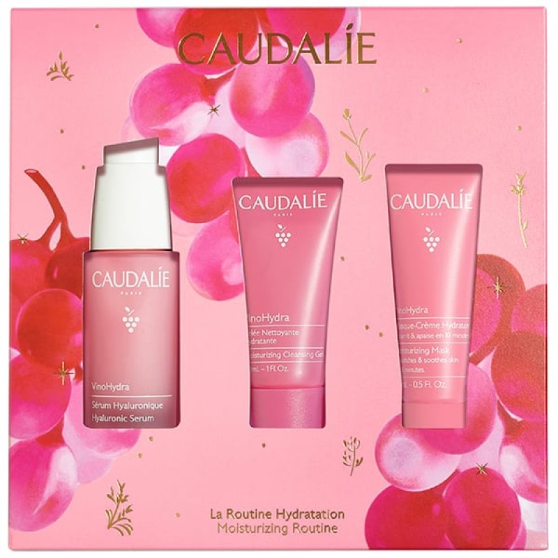 Caudalie Promo Set Vinohydra Moisturizing Cleansing Gel  30ml , Moisturizing Mask  15ml & Hyaluronic Serum  30ml