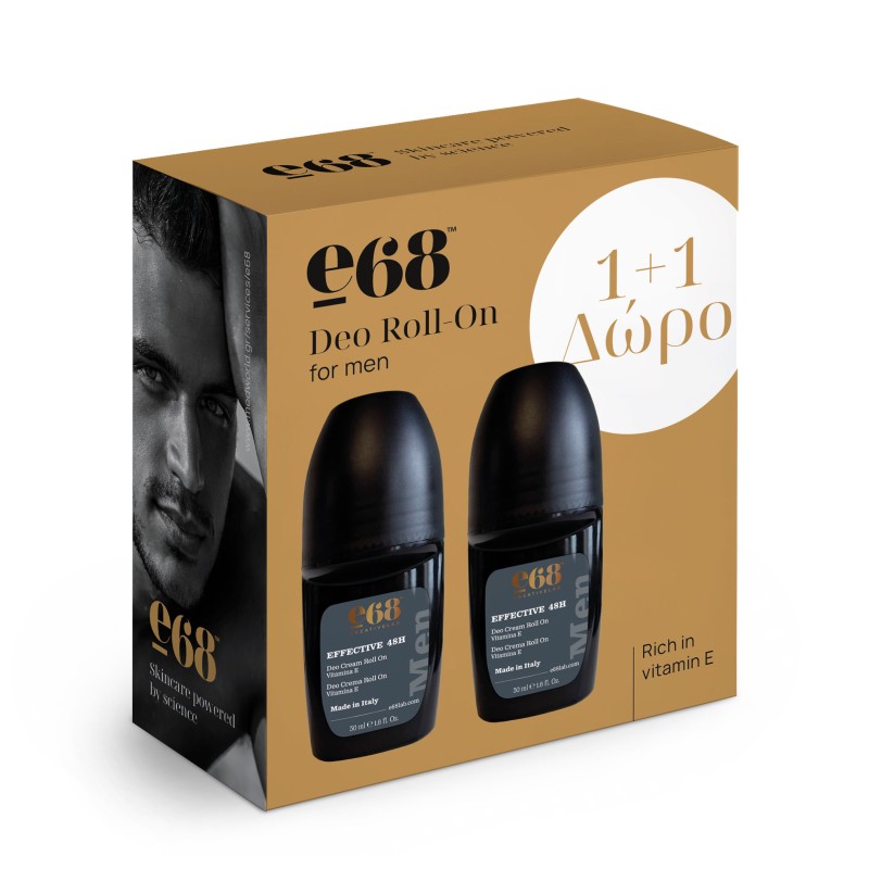 E68 Deo cream Roll On Men Effective 48H 50ml (1+1 ΔΩΡΟ)
