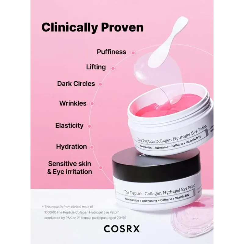 COSRX The Peptide Collagen Hydrogel Eye Patch Επιθέματα ματιών υδρογέλης με κολλαγόνο για πρησμένα μάτια, 60 patches