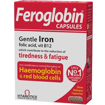 Vitabiotics Feroglobin Gentle Iron, Folic Acid, B12, 30  Slow Release capsules