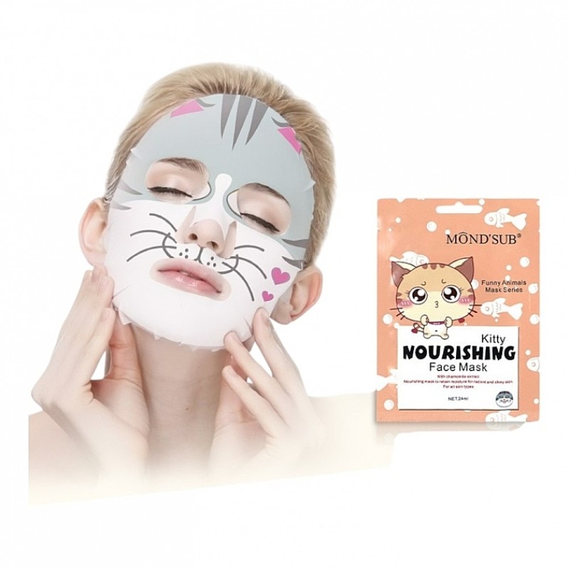 Funny Animal Masks Nourishing Face Mask Kitty – Υφασμάτινη Μάσκα Προσώπου για Βαθιά Θρέψη & Λάμψη (Σχέδιο Γατάκι / 1 Τεμάχιο)