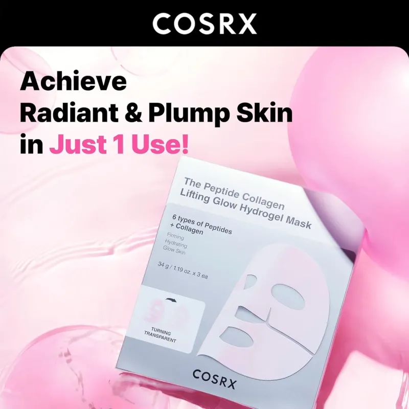 COSRX The Peptide Collagen Lifting Glow Hydrogel Mask Μάσκα Προσώπου για Σύσφιξη, Ανόρθωση & Λάμψη Μάσκα Προσώπου, 34 g