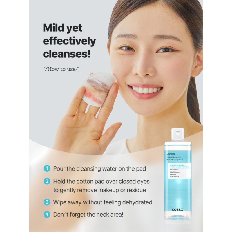 COSRX Low pH Niacinamide Micellar Cleansing water, Νερό καθαρισμού με χαμηλό pH για ευαίσθητες επιδερμίδες 400ml