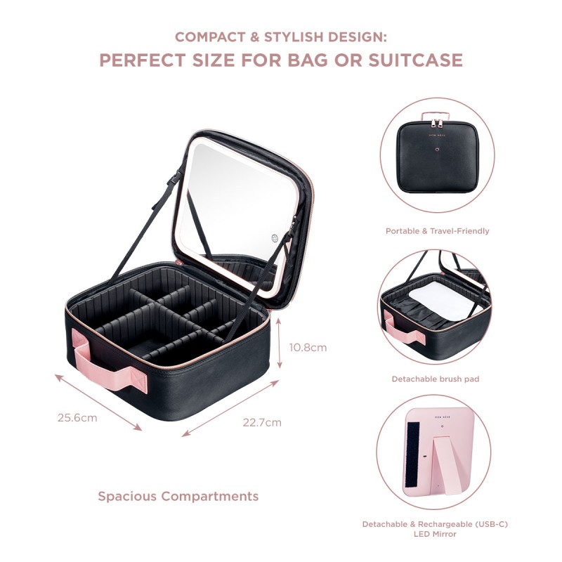Mon Reve Beauty Case with Mirror, Φορητό Νεσεσέρ Καλλυντικών με Καθρέφτη και 3 Ρυθμιζόμενα Φώτα LED