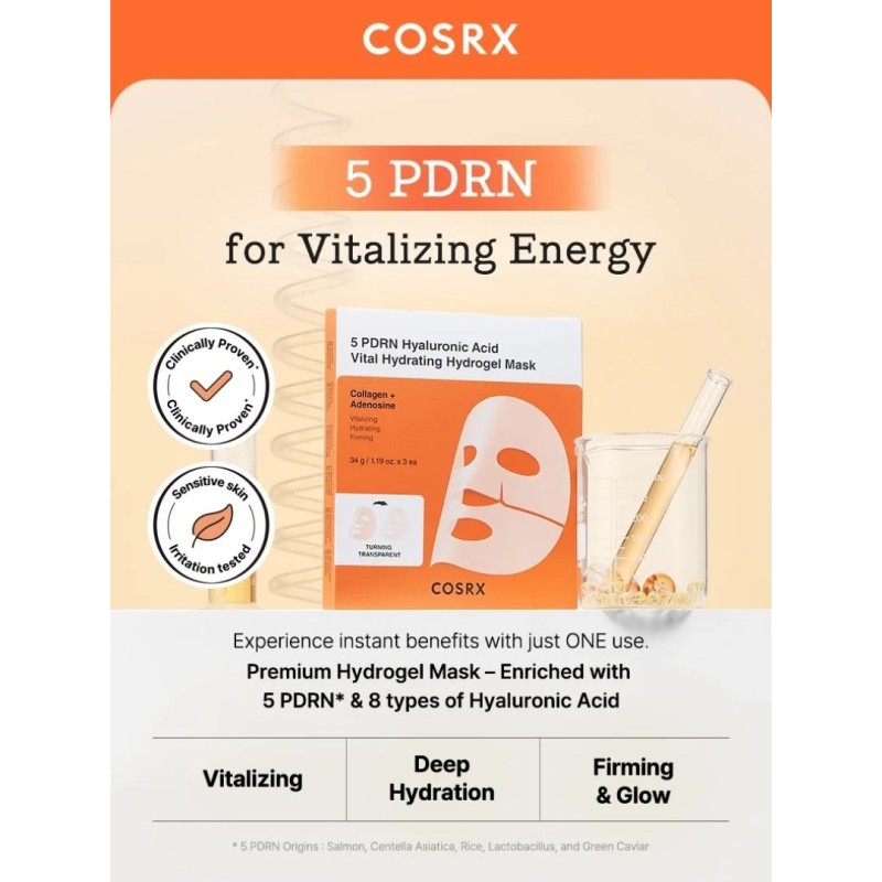COSRX 5 PDRN Hyaluronic Acid Vital Hydrating Hydrogel Mask Αντιγηραντική μάσκα νυκτός 34gr