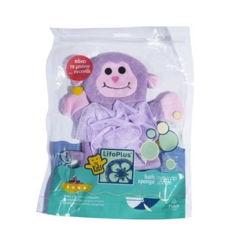 Lifoplus For Kids Monkey Bath Sponge – Παιδικό & Βρεφικό Βαμβακερό Σφουγγάρι Μπάνιου «Μαϊμουδάκι» Υψηλής Ποιότητας (1 τεμάχιο)
