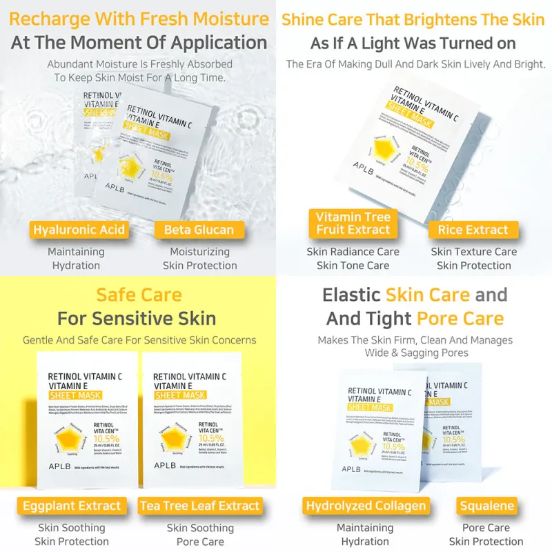 APLB Retinol Vitamin C Vitamin E Μάσκα Προσώπου για Αναζωογόνηση & Αντιγήρανση 25ml