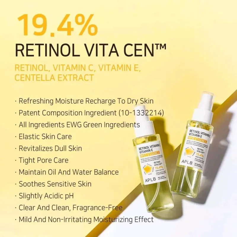 APLB Retinol Vitamin C Vitamin E Mist Essence Mist με Ρετινόλη, Βιταμίνη C & Βιταμίνη E Τονωτική Λοσιόν, 105 ml