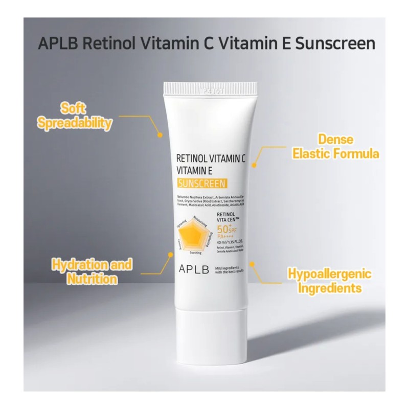 APLB Retinol Vitamin C Vitamin E Sunscreen SPF 50+ PA++++, Αντηλιακή προστασία και αντιγήρανση 40 ml