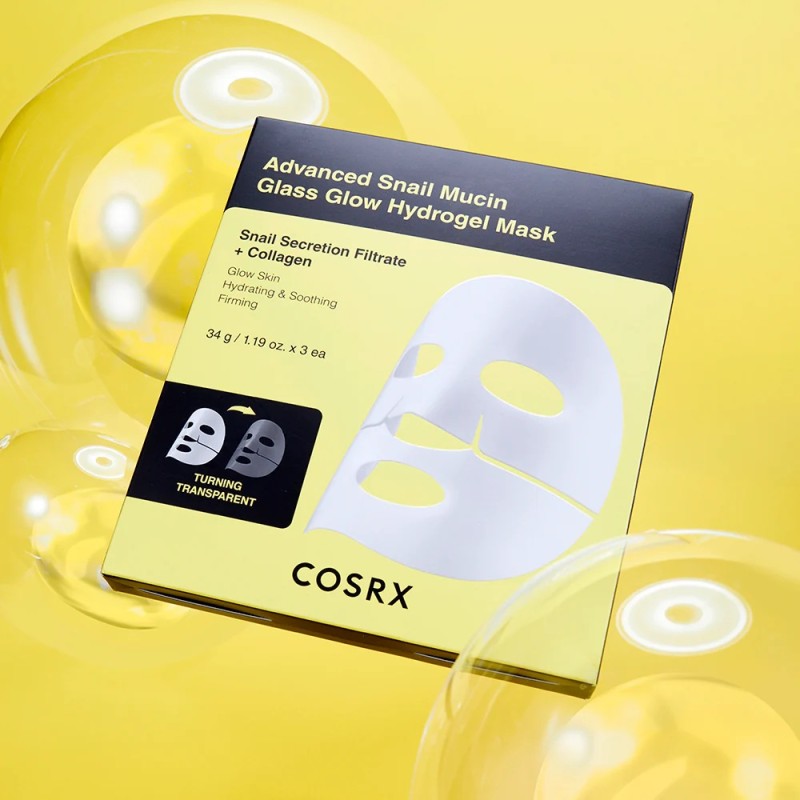COSRX Advanced Snail Mucin Glass Glow Hydrogel Mask Μάσκα κολλαγόνου για σφιγηλό δέρμα 34gr