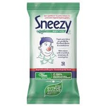 Mega Sneezy Menthol Υγρά Μαντηλάκια με μενθόλη για το Κρυολόγημα, 12τεμ