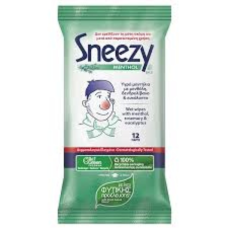 Mega Sneezy Menthol Υγρά Μαντηλάκια με μενθόλη για το Κρυολόγημα, 12τεμ